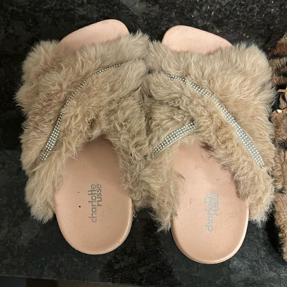 2 pairs of furry Charlotte Russe slippers size 6